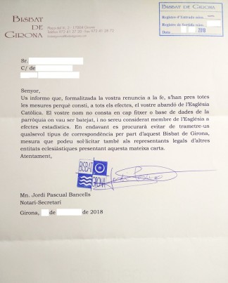 Carta apostasia diocesis de Girona